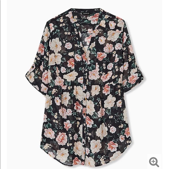 torrid Tops - Emma Black Floral Chiffon Babydoll Tunic